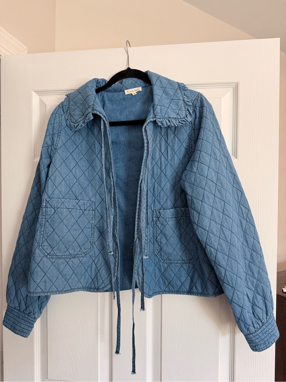 Women's Quilted Denim-Blend Jacket in Light Blue